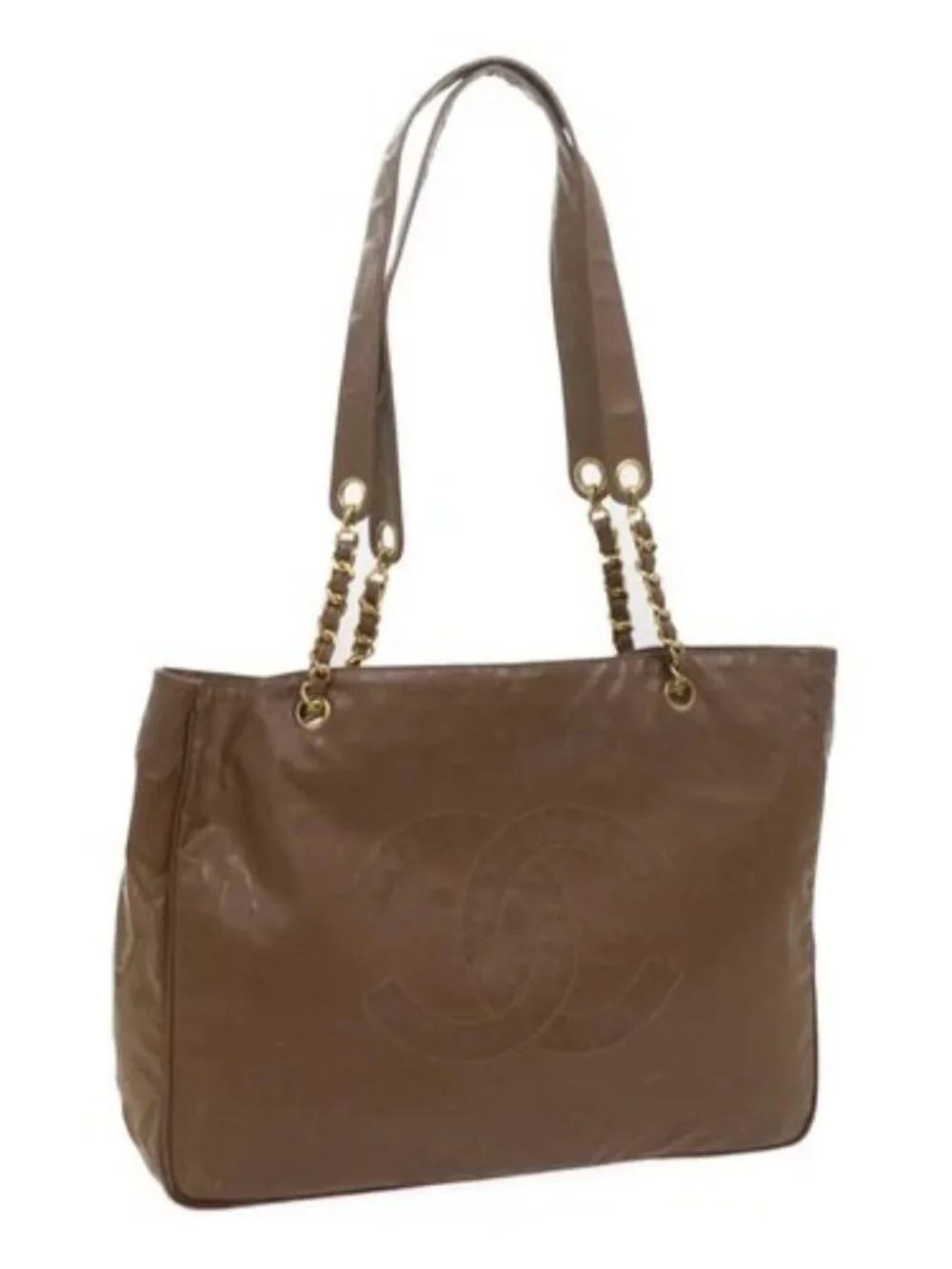 CHANEL Chain Shoulder Bag Patent leather Brown CC Auth bs9580